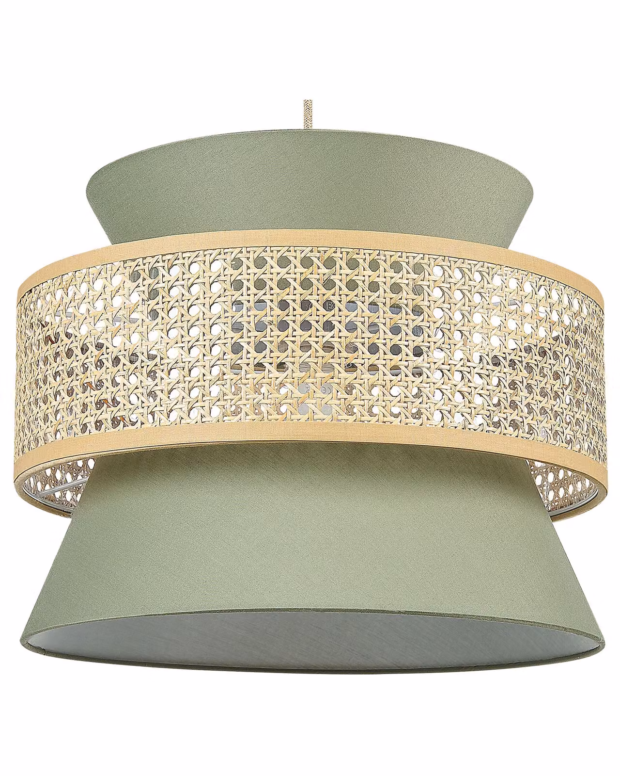 BELIANI Lampada a sospensione in rattan verde naturale con paralume in poliestere Illuminazione a sospensione Boho