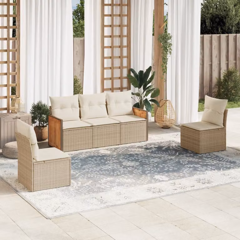 vidaXL Set Divano da Giardino 5 pz Moderno con Cuscini Beige e Struttura in Acciaio Verniciato a Polvere