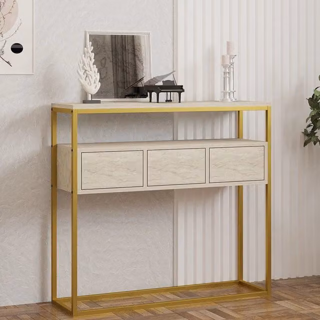 Madia Gemonio, Credenza 4 Vani, 90x34x70h cm Beige Marmo