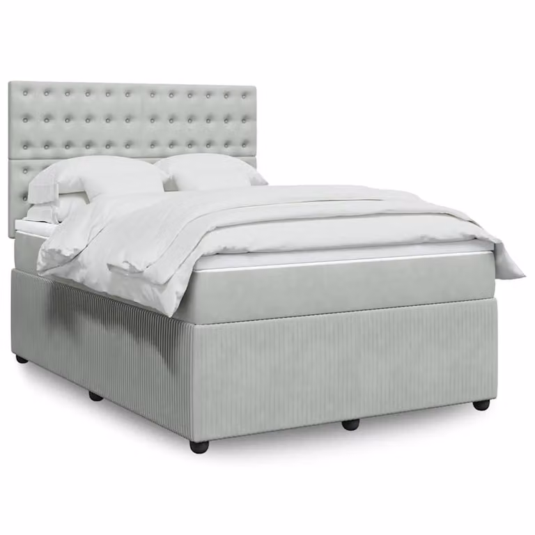 vidaXL Giroletto a Molle con Materasso Ibrido in Velluto Grigio e Bianco L/P/H: 140 x 190 cm