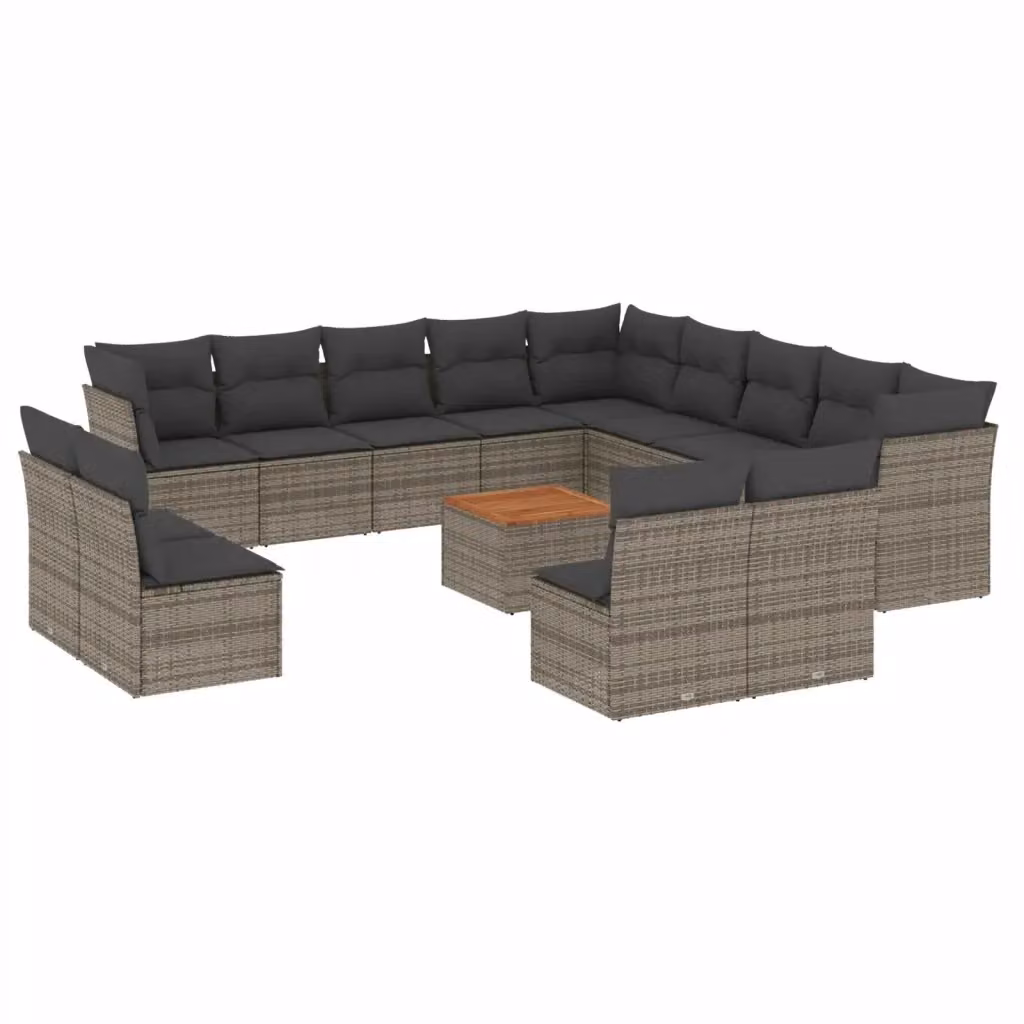 Set di divani da giardino vidaXL a forma di U in polyrattan grigio con cuscini e tavolino da esterno – 2