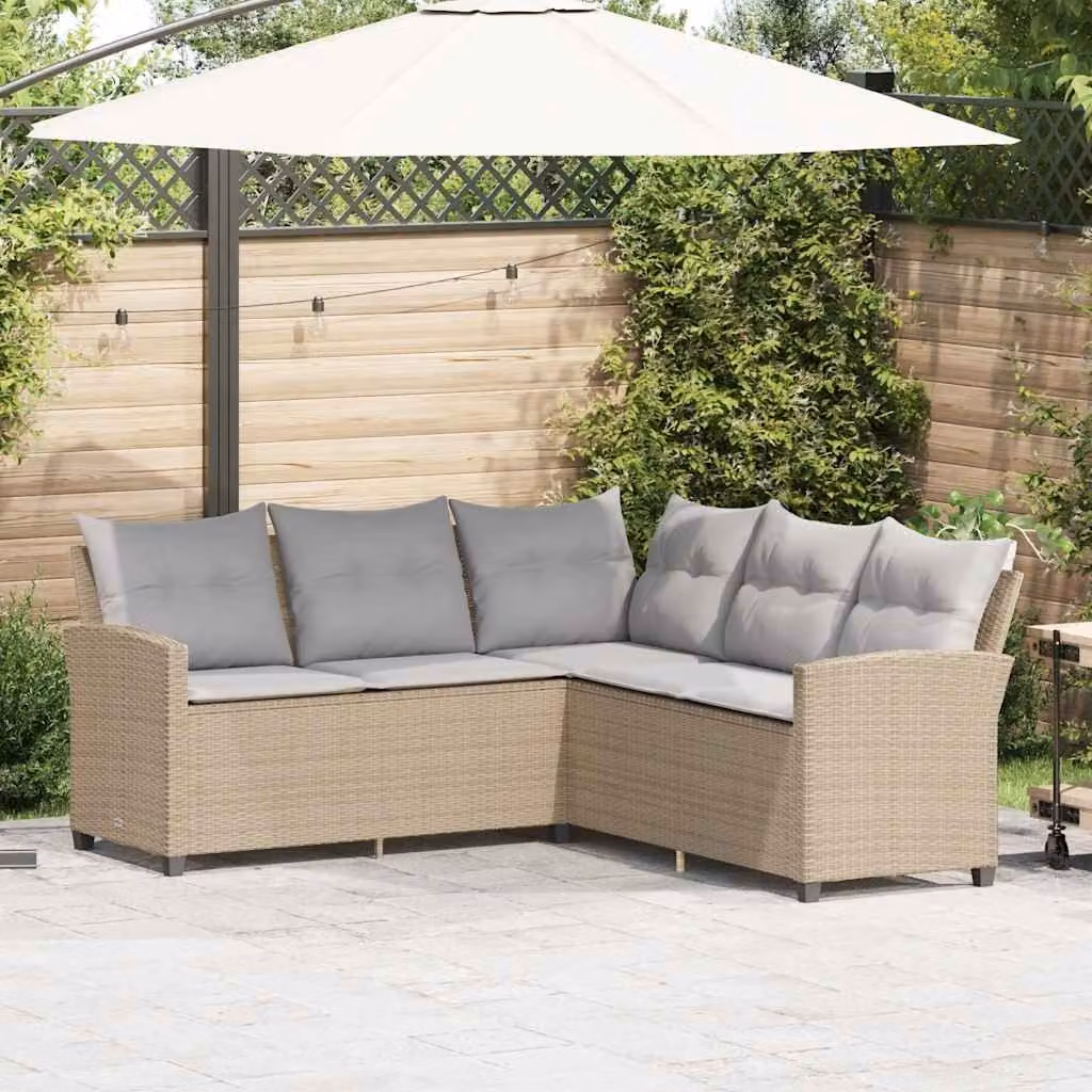 vidaXL Divano a Forma di L in Polyrattan Beige con Cuscini Imbottiti e Coperture Rimovibili
