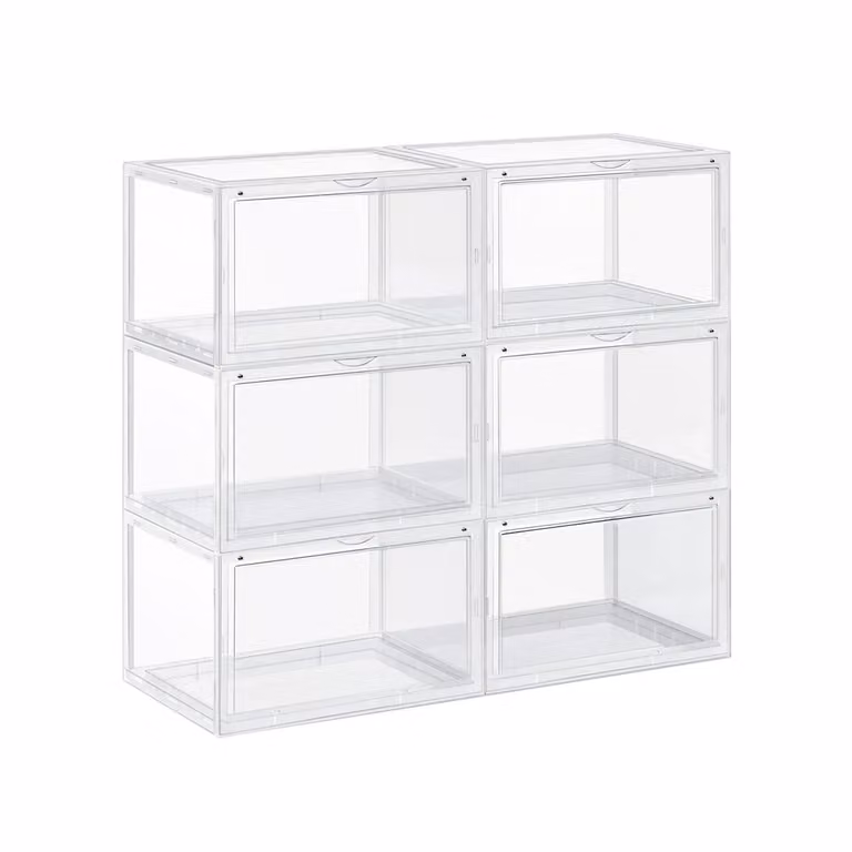 Set di 6 Scatole per Scarpe Impilabili, Bianco / 36 x 28 x 22 cm