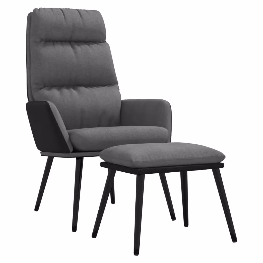 Poltrona Relax con Sgabello vidaXL in Tessuto e Similpelle Grigio – 2