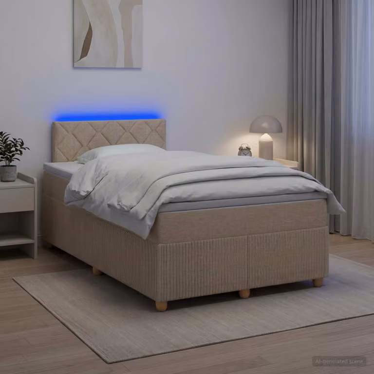 Letto box spring vidaXL con materasso a molle pocket e illuminazione sottostante, L/P: 120 x 200 cm, Multicolore