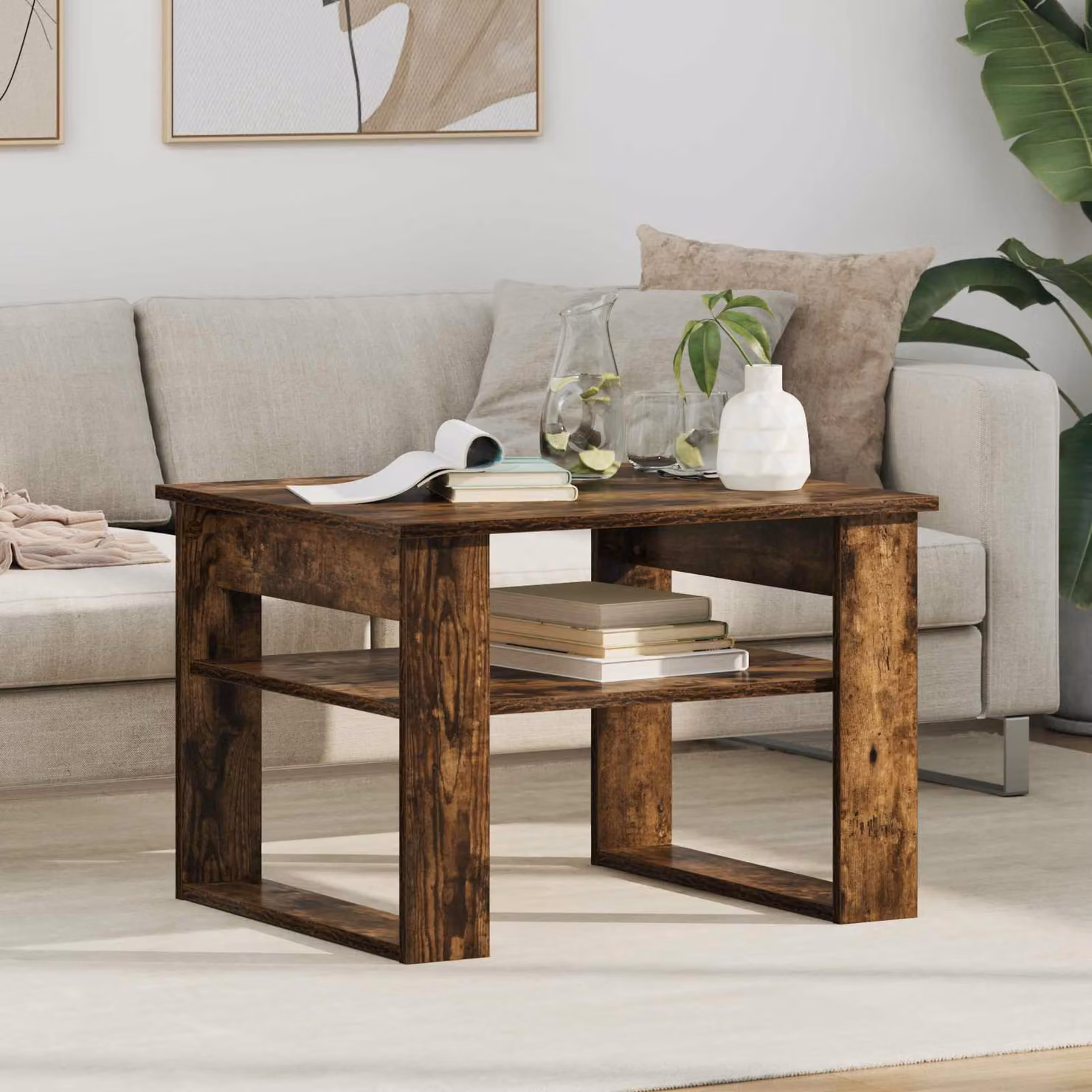 vidaXL Tavolino da salotto moderno in rovere color marrone L: 64 cm, P: 54 cm, H: 44 cm