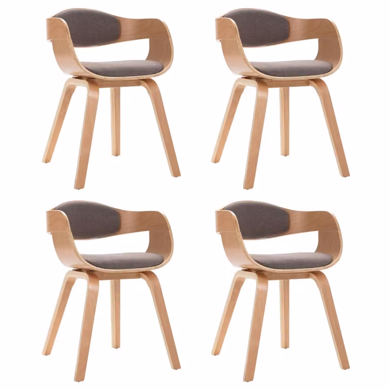 Sedie da pranzo 4 pezzi. Legno di bengala e tessuto color tortora