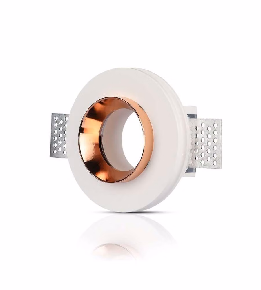 Portafaretto LED da Incasso Rotondo GU10 e GU5.3 (MR16) Corpo in Gesso Bianco e Metallo Rosa Dorato