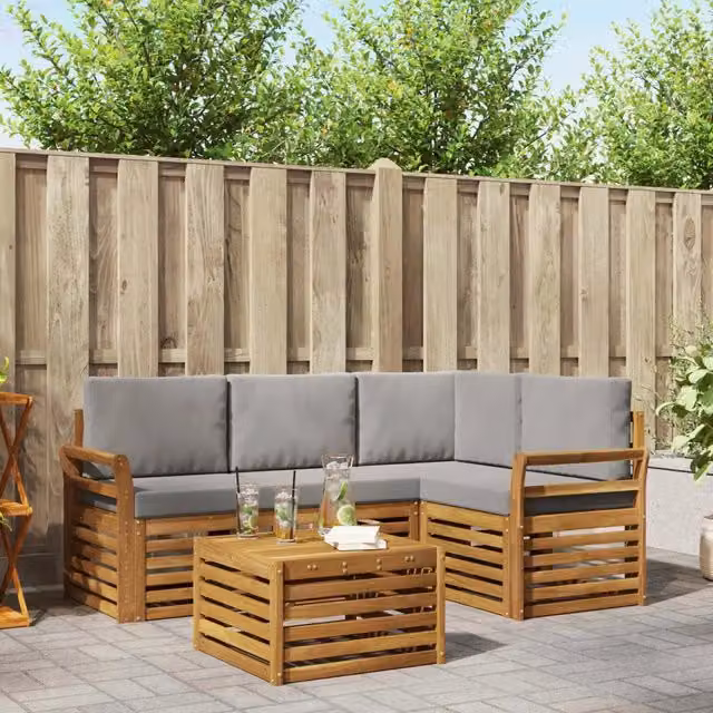 Set di divani da esterno 5 pz Grigio Naturale e Chiaro 3374771