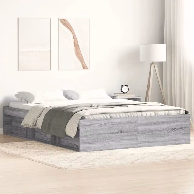Letto King Size vidaXL in Legno di Pino Grigio con Compartimenti Laterali L/P/H: 150 x 200 x 35 cm