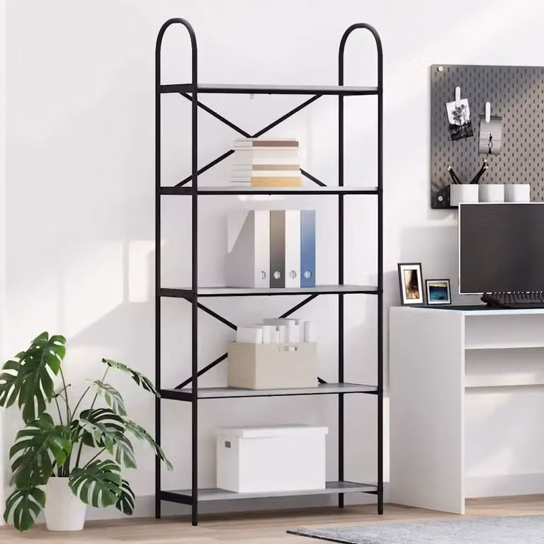 Libreria moderna vidaXL a 5 livelli in metallo e MDF, L: 80 cm, P: 30 cm, H: 183 cm