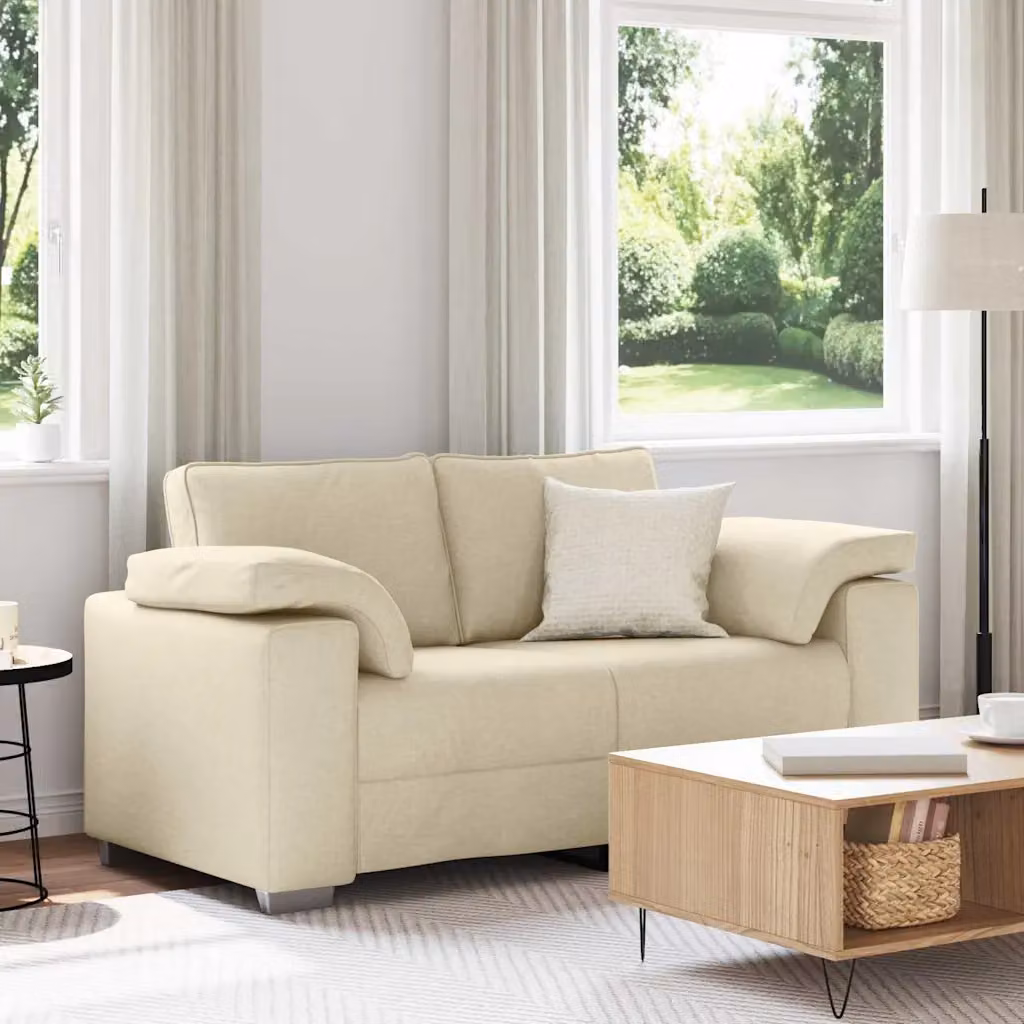 Divano a due posti moderno vidaXL in tessuto beige con cuscini inclusi
