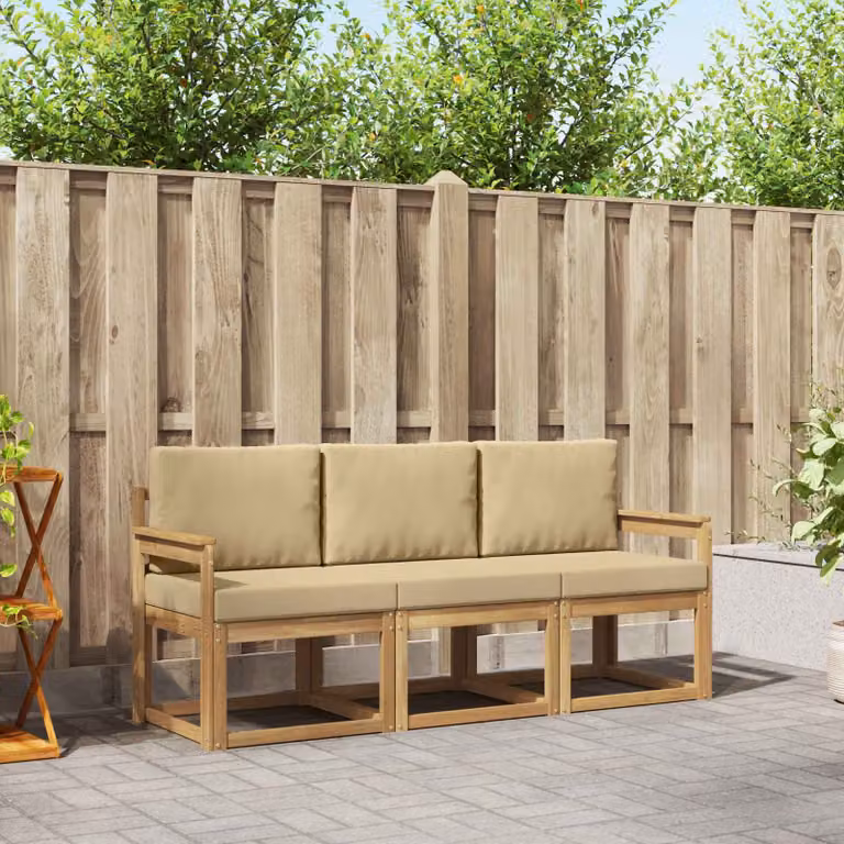 Set di divani da esterno vidaXL in legno di acacia con cuscini beige e marrone