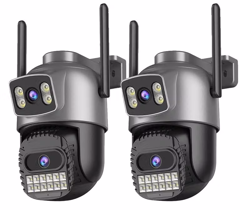 Telecamera di sicurezza, 8MP ad alta risoluzione, riconoscimento facciale tramite intelligenza artificiale, telecamera a 2 obiettivi da 8MP, spina di tipo EU