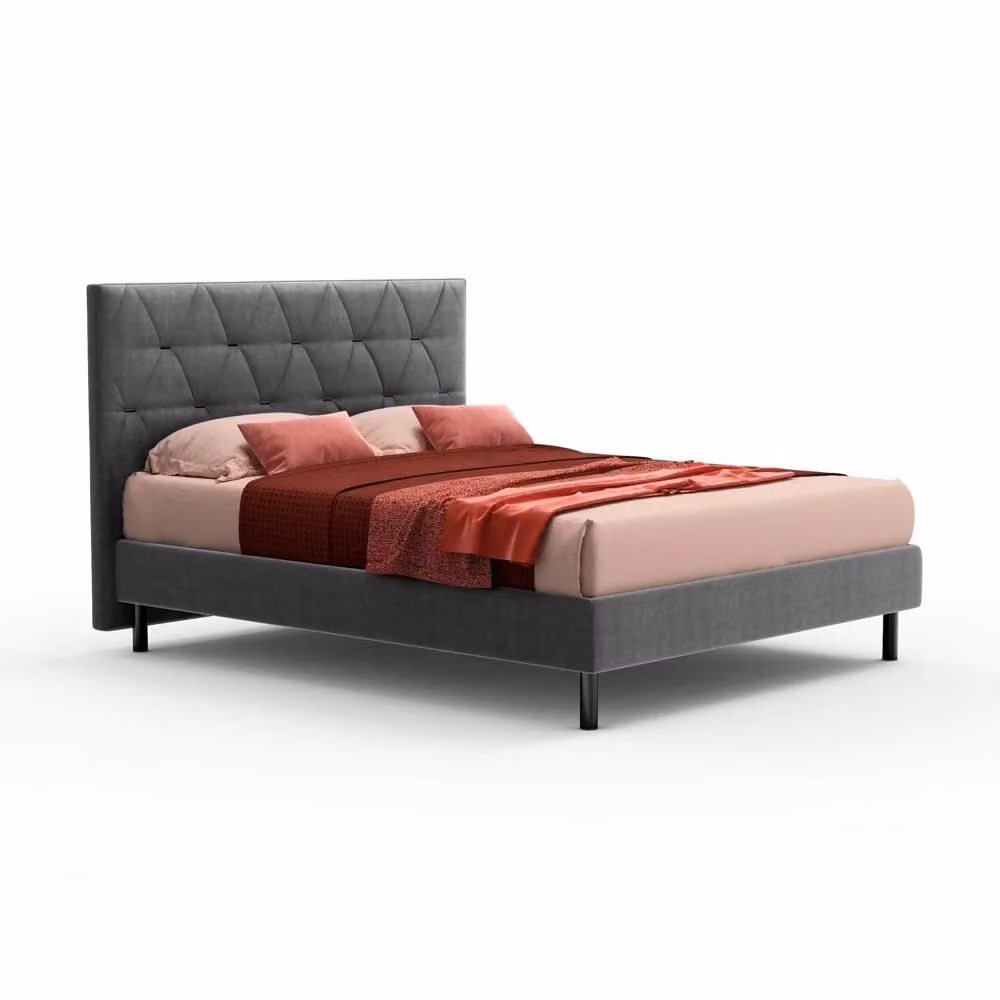 Letto matrimoniale contenitore Cody EFFEZETA ITALIA con testiera trapuntata in tessuto grigio L: 160 cm, P: 200 cm, H: 117 cm – 2