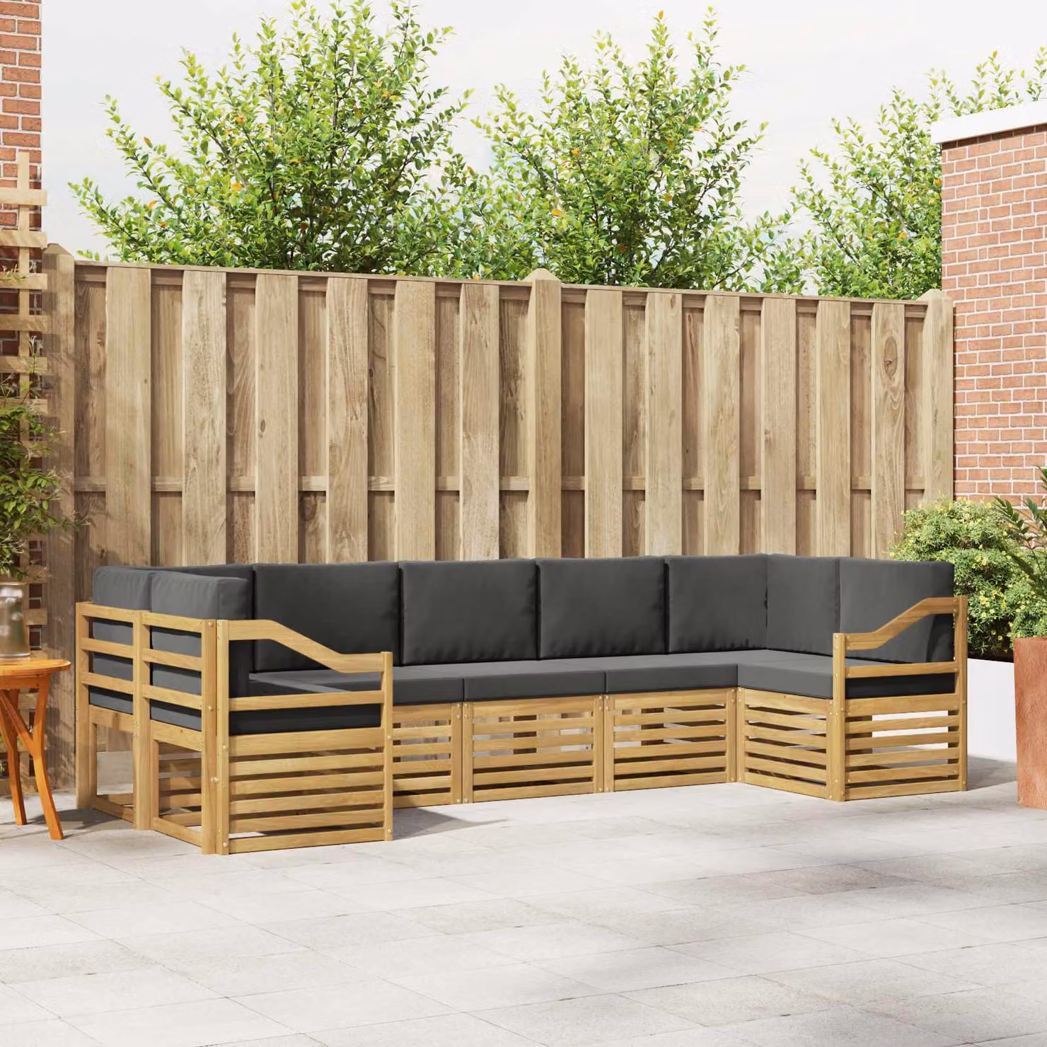 Set di divani da esterno vidaXL 7 pz in legno di acacia con cuscini Bianco, Antracite e Marrone
