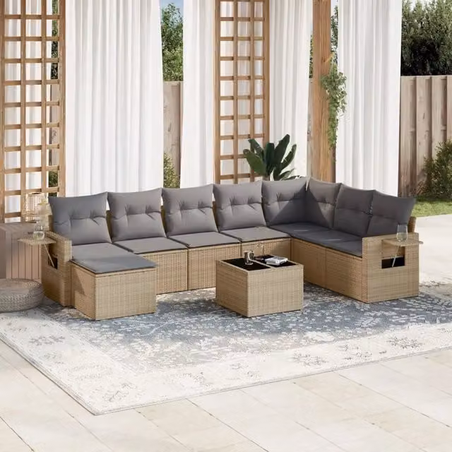 Set Divano da Giardino 9 pz con Cuscini Beige in Polyrattan 3220568