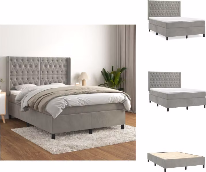 vidaXL Letto a molle con materasso grigio chiaro 140x200 cm in velluto - Letti e strutture letto