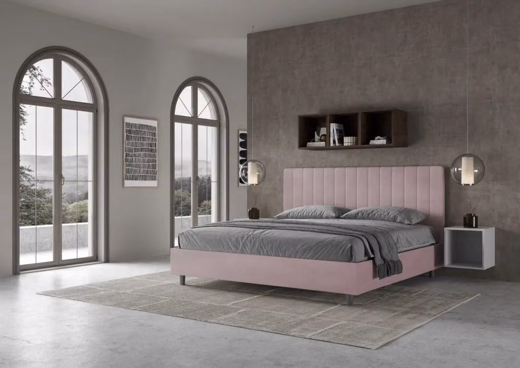 Letto matrimoniale king size con contenitore BS COM imbottito in microfibra colore glicine L/P/H: 180 x 210 x 122 cm – 2