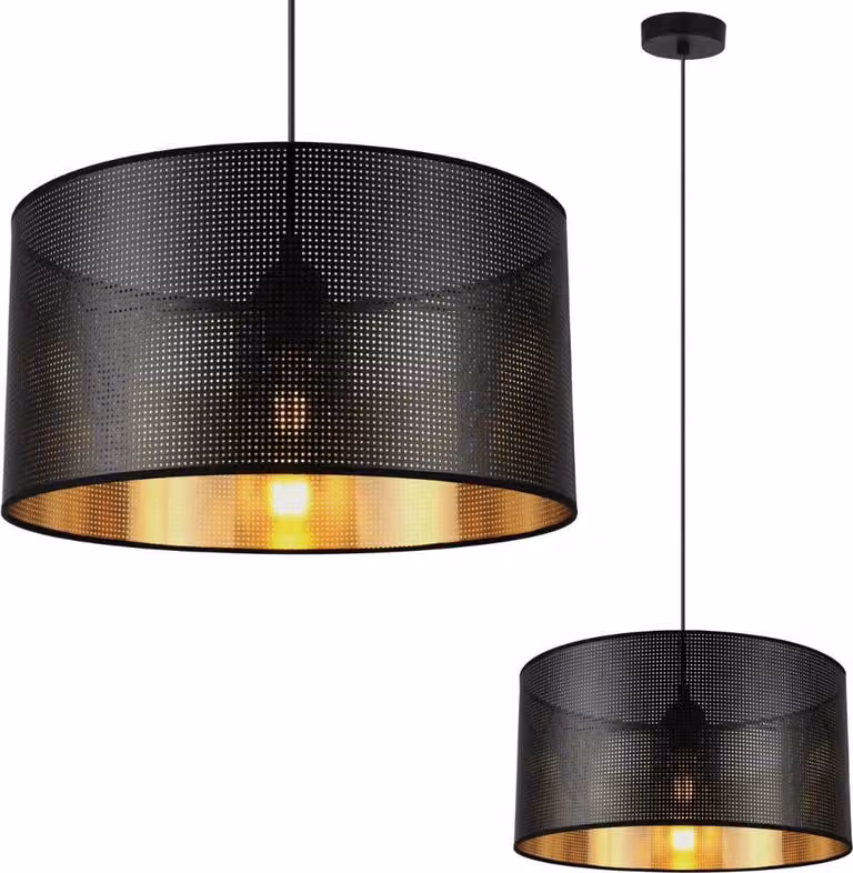 Asti Black Lampada A Sospensione 1 Paralume Piatto Nero-Oro 35 Cm