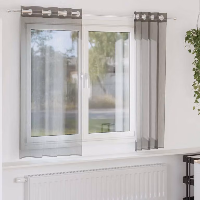 Set di 2 tende in voile semi-trasparenti vidaXL con occhielli, Grigio, L: 140 cm x H: 175 cm