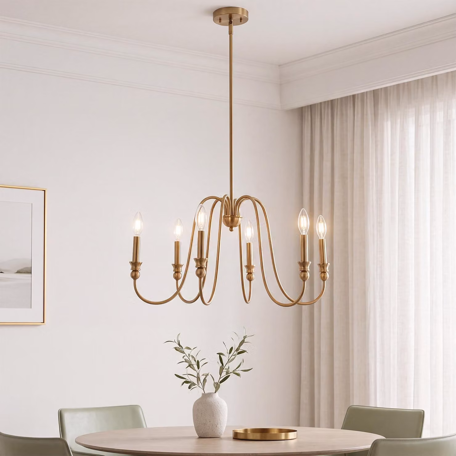 Lampadario dorato, lampadario a 6 luci in stile rustico con altezza regolabile – plafoniera per sala da pranzo, senza lampadine