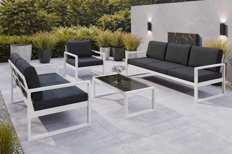 Set da giardino: divano, poltrona e tavolo in metallo a energia solare W-PD05