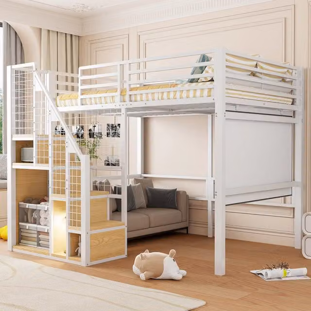 Letto a castello bianco con funzione contenitore in metallo 140x200 cm