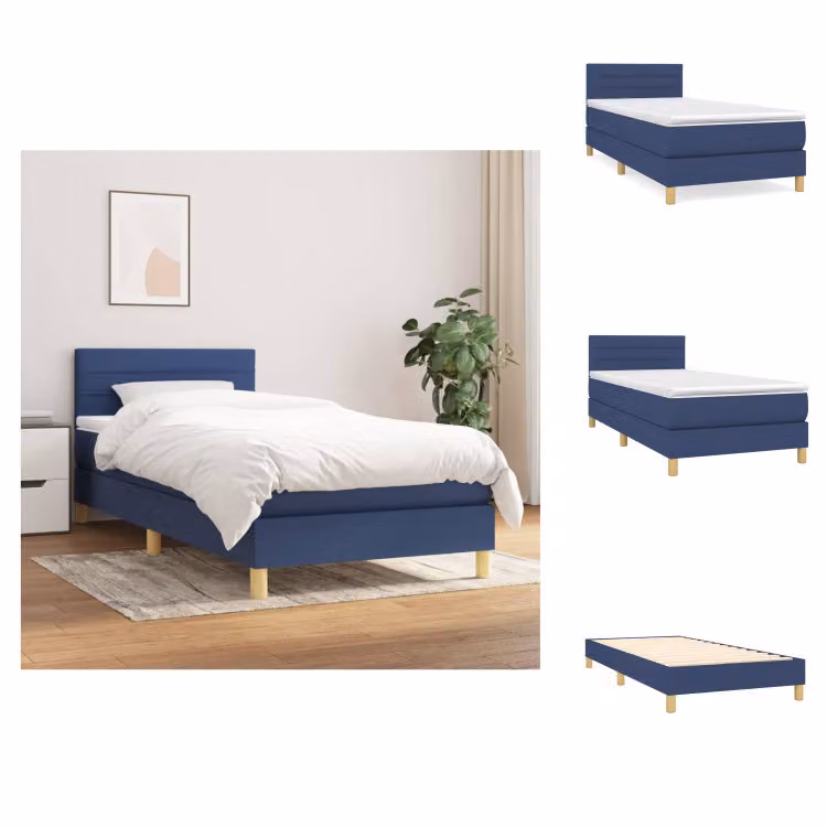 vidaXL Letto a molle con materasso blu 90x190 cm in tessuto - Letti e strutture letto