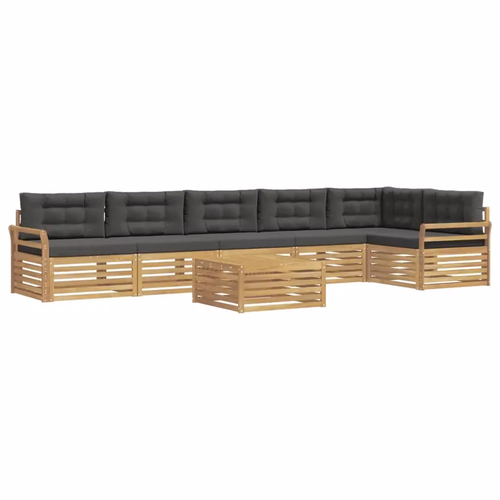 Set di divani da esterno a L vidaXL in legno di acacia con tavolo da caffè, 7 pezzi, Bianco e Antracite – 2