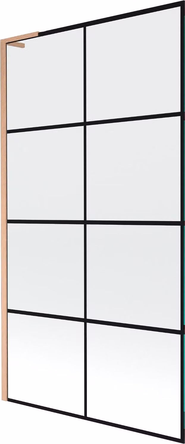 Mexen Next L paratia vasca da bagno a 1 anta 100 x 150 cm, griglia nera, rame spazzolato - 895-100-000-03-77-65