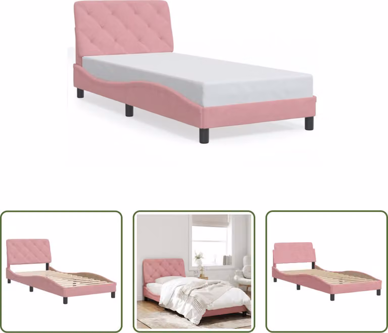 The Living Store Struttura letto con testiera rosa 90x200 cm in velluto