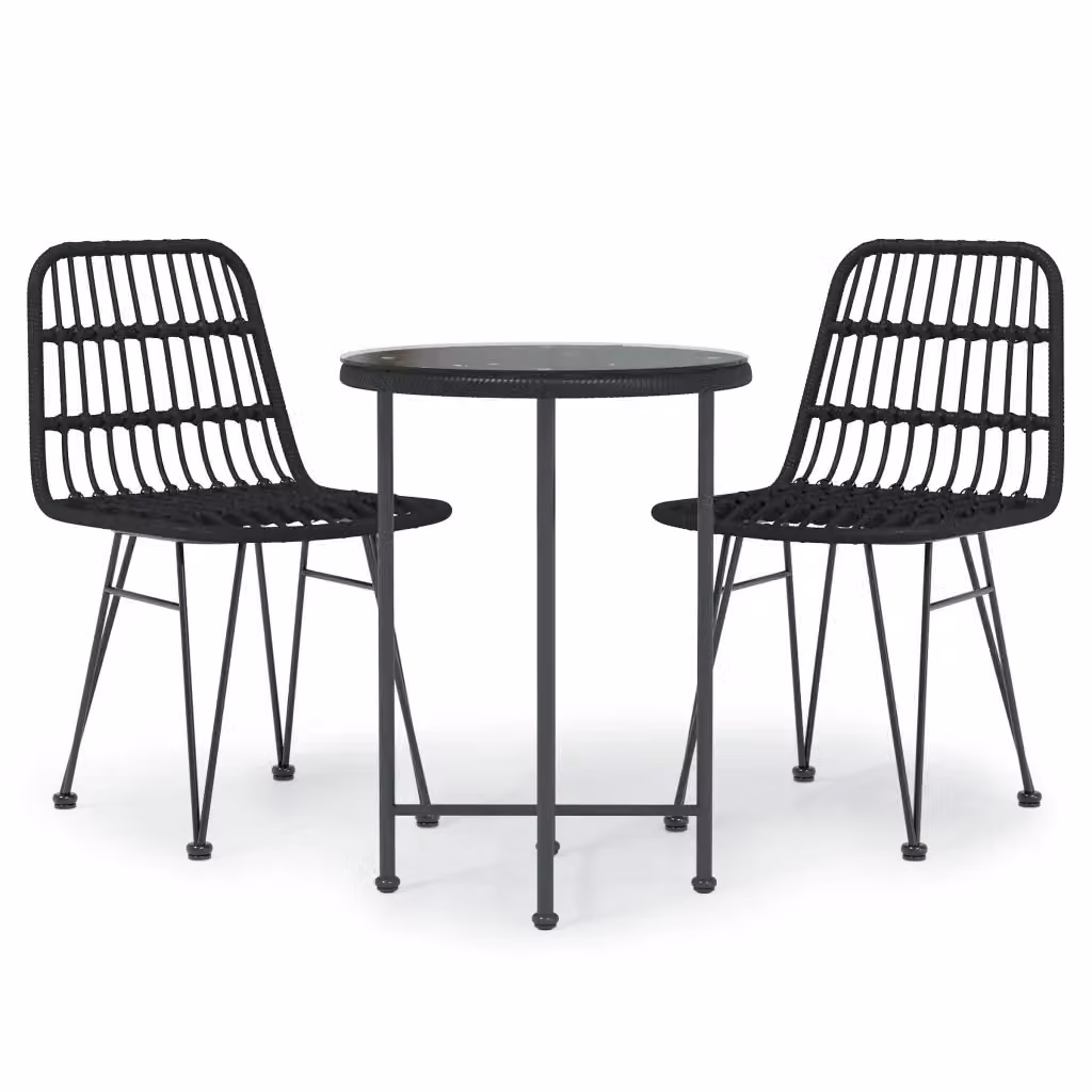 Set da Pranzo da Giardino 3 pz vidaXL in Polyrattan Nero con Piano in Vetro – 2