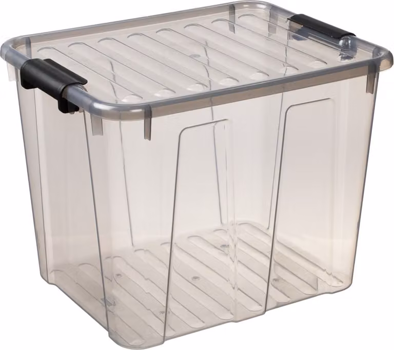 Home Box Contenitore di stoccaggio con coperchio Chiusura a scatto Contenitore di stoccaggio Impilabile 40L Trasparente - Grigio