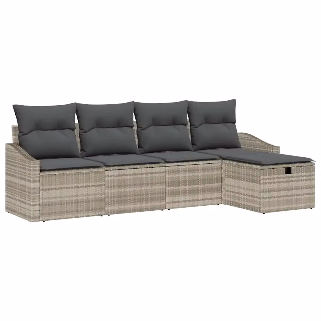 Set di divani da giardino vidaXL a forma di L in rattan grigio con cuscini inclusi – 2