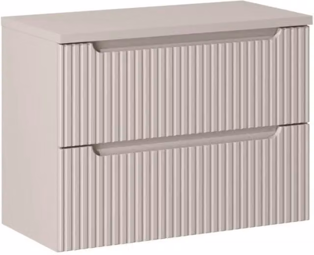Set da bagno sospeso VANO cachemire opaco 80cm: mobile sotto lavabo con cassetti scanalati + piano per lavabo