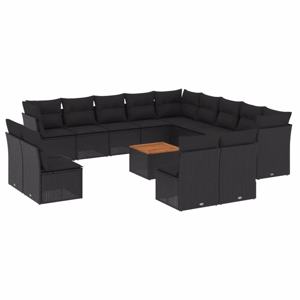 Set Divano da Giardino a L vidaXL con Tavolino, Cuscini e Struttura in Polyrattan e Legno di Acacia, Colore Nero e Marrone – 2