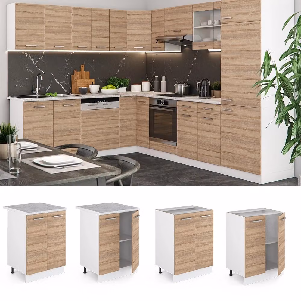 Mobiletto base cucina Vicco R-Line moderno con ante a battente, disponibile in bianco, beige o grigio, L: 60 cm, H: 81,6 cm, P: 46 cm – 2