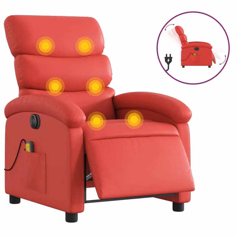 Poltrona Massaggio Elettrica Reclinabile Rosso Pelle finta