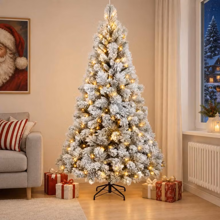 Albero di Natale artificiale pieghevole, altezza 180 cm, con 300 luci a LED