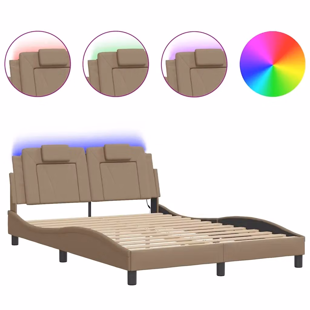 Letto Giroletto Viana vidaXL con LED e porta USB, Colore Marrone, L/P: 120 x 200 cm – 2