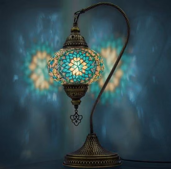 Lampada Mozaiek a collo di cigno, lampada da notte artigianale in stile Tiffany, lampada da tavolo marocchina per camera da letto e soggiorno, turchese