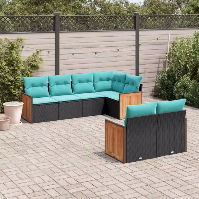 Set Divani da Giardino 7 pz con Cuscini Nero in Polyrattan 3227821