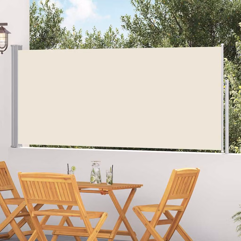 vidaXL Tenda da Sole Laterale Retrattile in Poliestere e Acciaio, Colore Beige, L: 314 cm, H: 117 cm