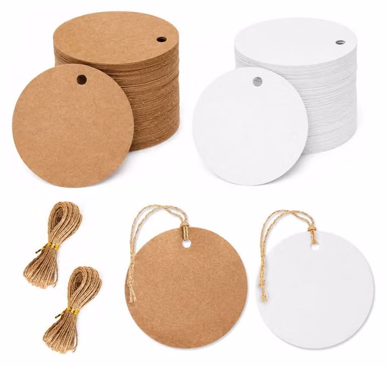 Etichette regalo in carta kraft, confezione da 200 pezzi, dimensioni 5 cm, con cordino in iuta