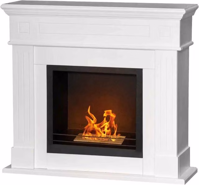 Cambridge - Camino a bioetanolo da terra in legno 110x37xH102 cm, colore bianco