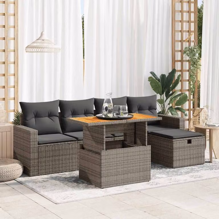 Set Divano da Giardino vidaXL a Forma di L in Polyrattan con Cuscini e Tavolino da Caffè Grigio