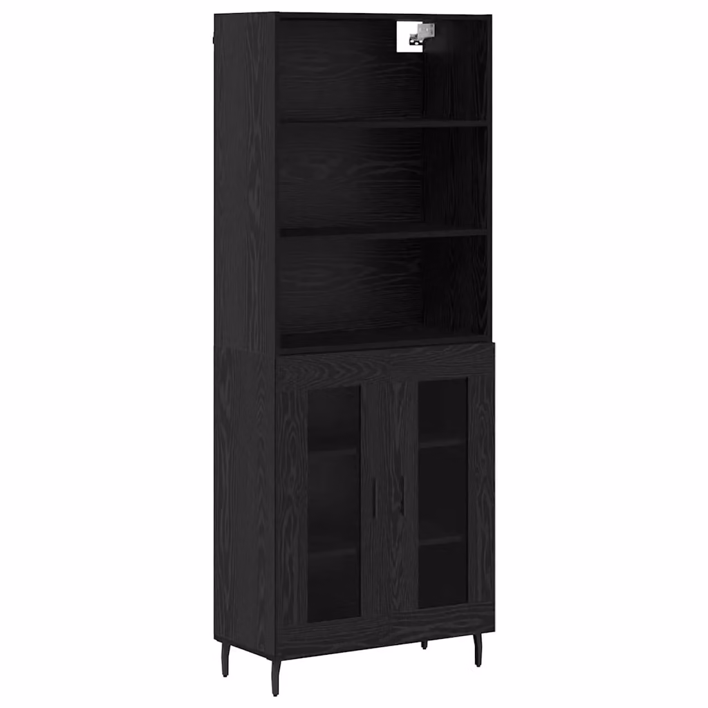 Credenza moderna vidaXL in rovere nero con ante in vetro per soggiorno e sala da pranzo L/P/H: 69,5 x 32,5 x 180 cm – 2