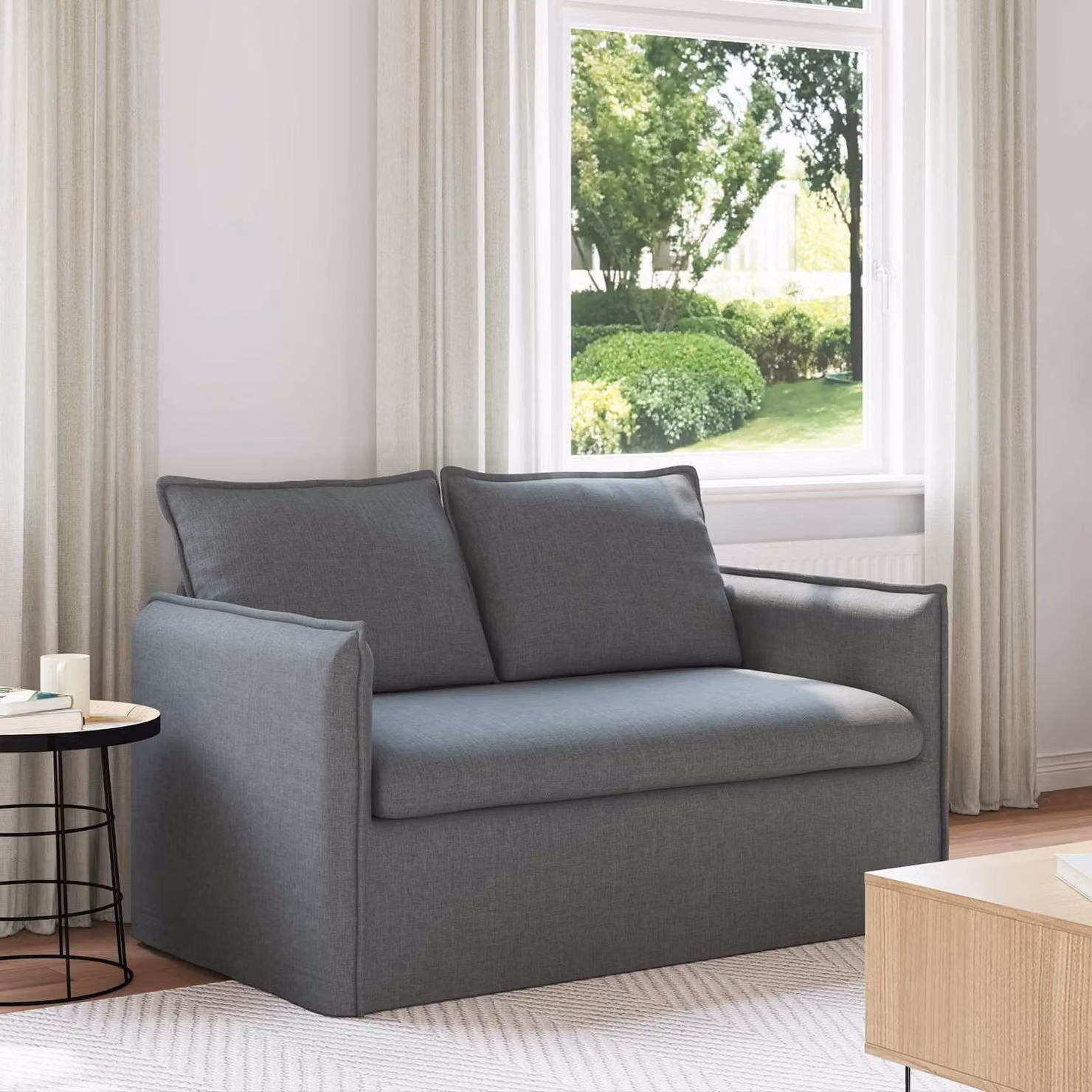 vidaXL Divano Moderno in Tessuto Grigio e Nero con Struttura in Metallo L: 136 cm, P: 82 cm, H: 85 cm – 1