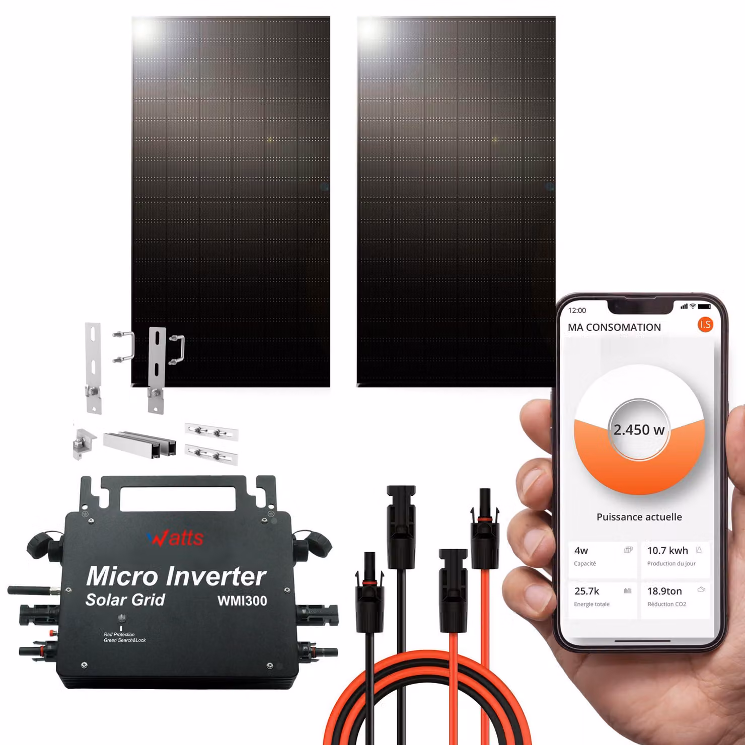Kit solare mon cristallino da 300 W, grado di protezione IP67, sistema plug & play